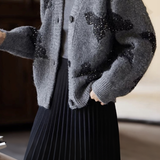Elegant and Relaxed Yarn-Dyed Cardigan with Butterfly Sequins - liwisi