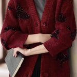 Elegant and Relaxed Yarn-Dyed Cardigan with Butterfly Sequins - liwisi