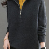 Casual Office Half-Open Neck Zip Sweater - liwisi