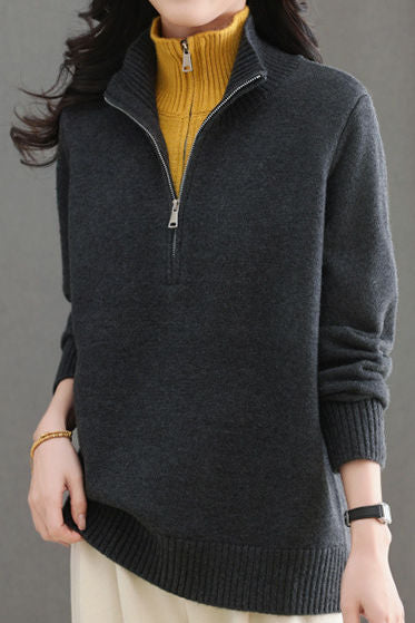 Casual Office Half-Open Neck Zip Sweater - liwisi