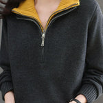 Casual Office Half-Open Neck Zip Sweater - liwisi