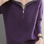 Casual Office Half-Open Neck Zip Sweater - liwisi