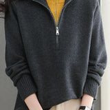 Casual Office Half-Open Neck Zip Sweater - liwisi