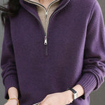 Casual Office Half-Open Neck Zip Sweater - liwisi