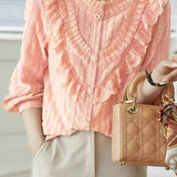 Exquisite Elegant Lace Spliced Long-Sleeve Shirt