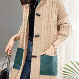 Casual Loose Spliced Hooded Knitted Coat