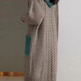 Casual Loose Spliced Hooded Knitted Coat