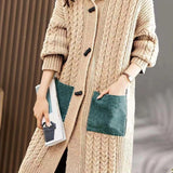 Casual Loose Spliced Hooded Knitted Coat