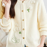Exquisite Floral Embroidered Knitted Cardigan