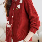 Exquisite Floral Embroidered Knitted Cardigan