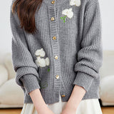 Exquisite Floral Embroidered Knitted Cardigan