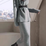 Elegant Mock Neck Pullover Sweater & Skirt Two-Piece Set