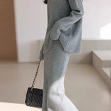Elegant Mock Neck Pullover Sweater & Skirt Two-Piece Set