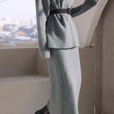 Elegant Mock Neck Pullover Sweater & Skirt Two-Piece Set