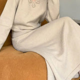 Elegant Exquisite 3D Flower V-Neck Sweater & Skirt Set