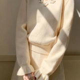 Elegant Exquisite 3D Flower V-Neck Sweater & Skirt Set