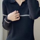 Casual Versatile Color-Block Stripe Collar Pullover Knitwear