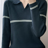 Casual Versatile Color-Block Stripe Collar Pullover Knitwear