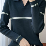 Casual Versatile Color-Block Stripe Collar Pullover Knitwear