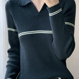Casual Versatile Color-Block Stripe Collar Pullover Knitwear