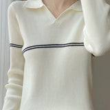 Casual Versatile Color-Block Stripe Collar Pullover Knitwear