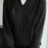 Casual Versatile V-Neck Decorative Button Textured Long-Sleeve Knitwear
