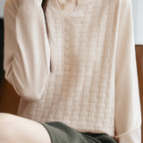 Casual Versatile V-Neck Decorative Button Textured Long-Sleeve Knitwear