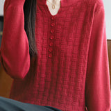 Casual Versatile V-Neck Decorative Button Textured Long-Sleeve Knitwear