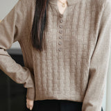 Casual Versatile V-Neck Decorative Button Textured Long-Sleeve Knitwear