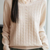 Casual Versatile V-Neck Decorative Button Textured Long-Sleeve Knitwear