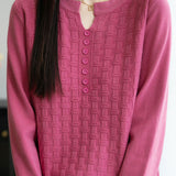 Casual Versatile V-Neck Decorative Button Textured Long-Sleeve Knitwear