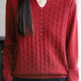 Casual Versatile V-Neck Decorative Button Textured Long-Sleeve Knitwear