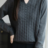 Casual Versatile V-Neck Decorative Button Textured Long-Sleeve Knitwear