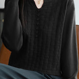 Casual Versatile V-Neck Decorative Button Textured Long-Sleeve Knitwear