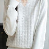 Casual Versatile V-Neck Decorative Button Textured Long-Sleeve Knitwear