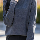Elegant Skin-Friendly Ruffled Collar Rhinestone Long-Sleeve Knitwear