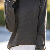 Elegant Skin-Friendly Ruffled Collar Rhinestone Long-Sleeve Knitwear