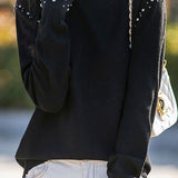 Elegant Skin-Friendly Ruffled Collar Rhinestone Long-Sleeve Knitwear
