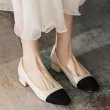 Elegant Versatile Color-Block Block Heel Shoes