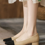 Elegant Versatile Color-Block Block Heel Shoes
