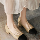 Elegant Versatile Color-Block Block Heel Shoes