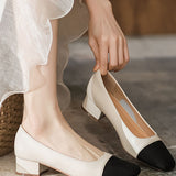 Elegant Versatile Color-Block Block Heel Shoes