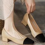 Elegant Versatile Color-Block Block Heel Shoes