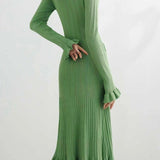 Elegant V-Neck Waist-Cinched Knitted Dress