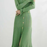 Elegant V-Neck Waist-Cinched Knitted Dress