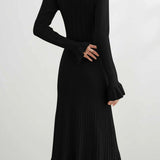 Elegant V-Neck Waist-Cinched Knitted Dress