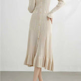Elegant V-Neck Waist-Cinched Knitted Dress