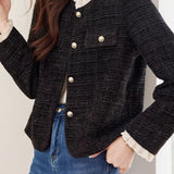 Elegant Lace Panel Round Neck Loose Coat