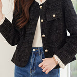 Elegant Lace Panel Round Neck Loose Coat