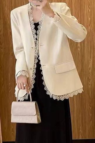 Exquisite Elegant Lace Trim Blazer - liwisi